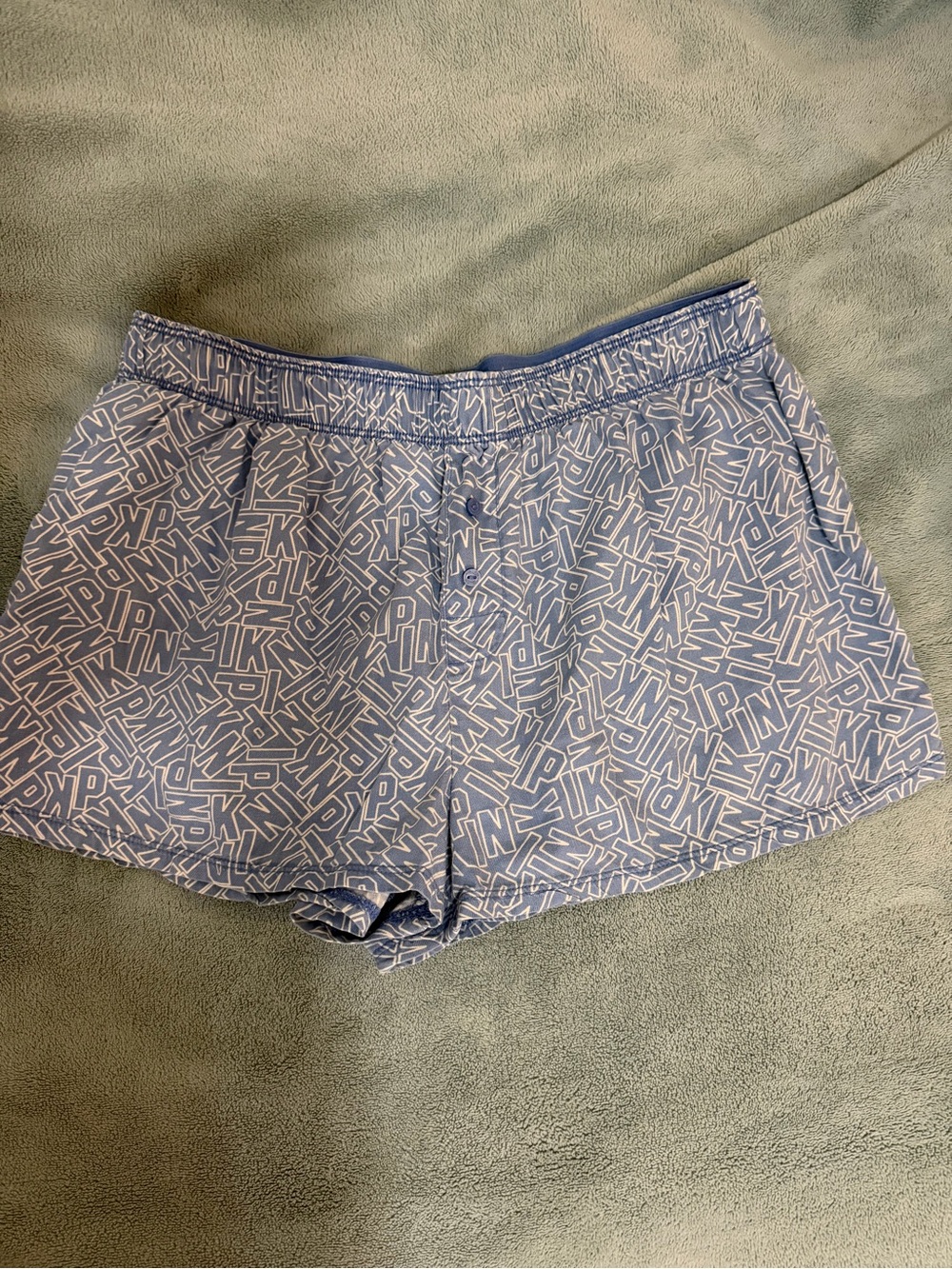 PINK Victoria's Secret Light Blue Logo-Print Athletic Shorts